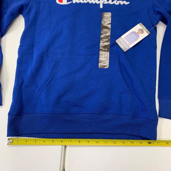 Champion Kids Logo Fleece Hoodie XL 14/16 Blue Pullover Sweatshirt - Picture 10 of 12